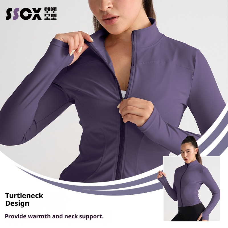 001 Giacca elasticizzata alta Abbigliamento fitness Top Autunno Inverno Collo alto Cerniera Abbigliamento sportivo Corsa Slim Fit Manica lunga Yoga_voghion.com