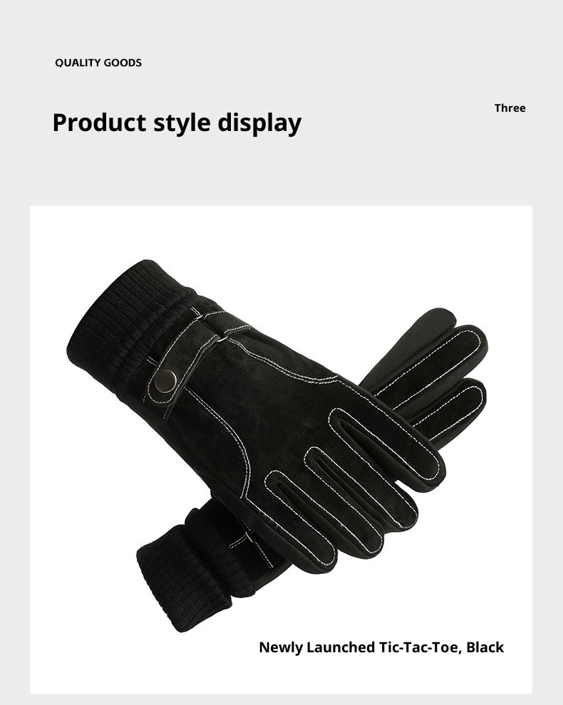 001 Pigskin Genuine Leather Ski Gloves For Men, Autumn And Winter Outdoor Riding Motorcycle Windproof Non-slip Fleece-lined_voghion.com