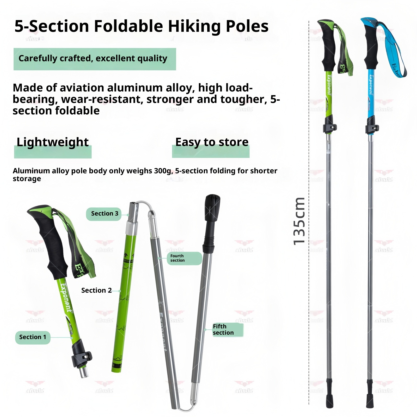 001 Cross-Border Sports Off-Road Five-Section Retractable Aluminum Alloy Folding Trekking Pole Professional Outdoor Hiking_voghion.com