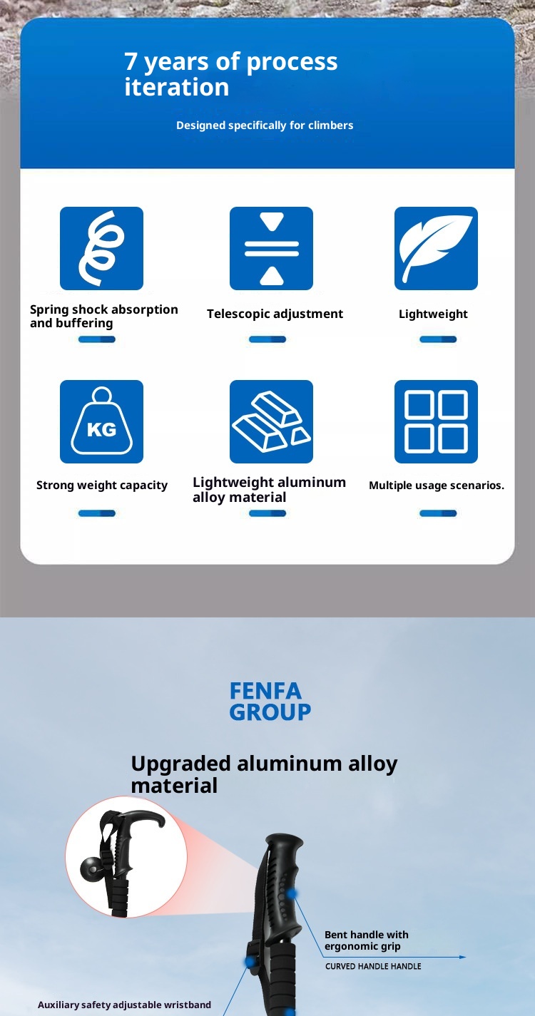 001 Bastone da trekking telescopico da viaggio, da escursionismo, da arrampicata, da esterno, in lega di alluminio, all'ingrosso_voghion.com