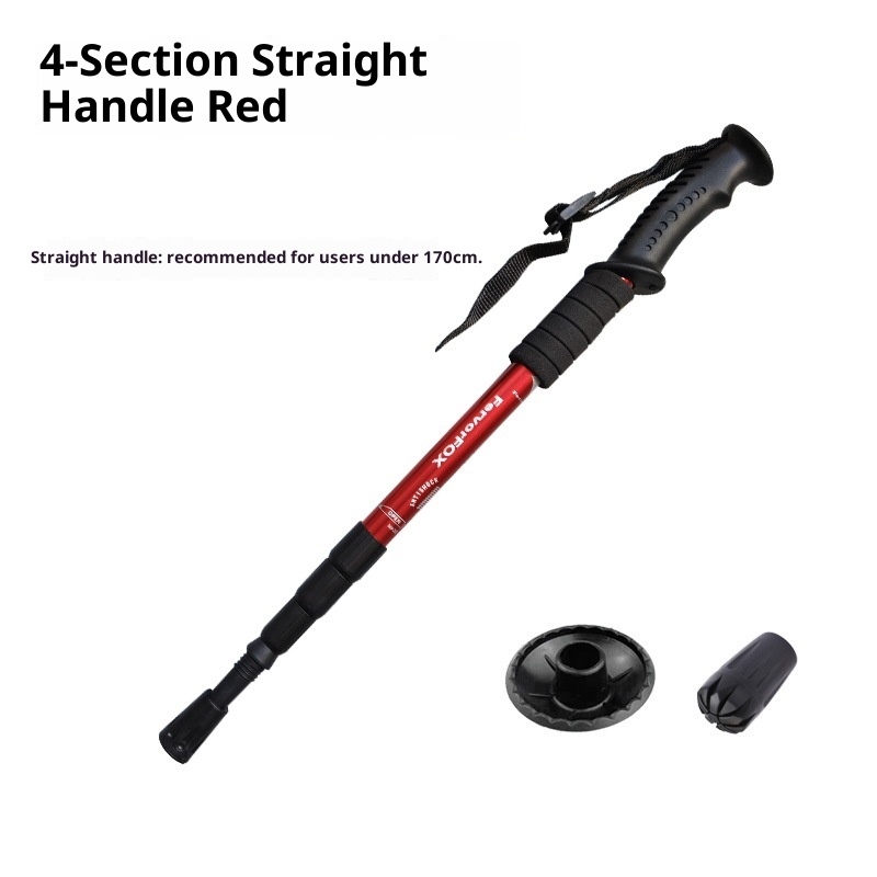 001 Telescopic Four-Section Three-Section Aluminum Alloy Elderly Shock Absorption Ultra-Light Straight Curved Handle Hiking_voghion.com