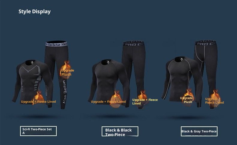 Conjunto térmico de esquí para hombre de secado rápido, ajustado, para correr y hacer deporte. Incluye camiseta interior térmica, forro polar y camiseta de forro polar para actividades al aire libre. Ideal para exportación._voghion.com