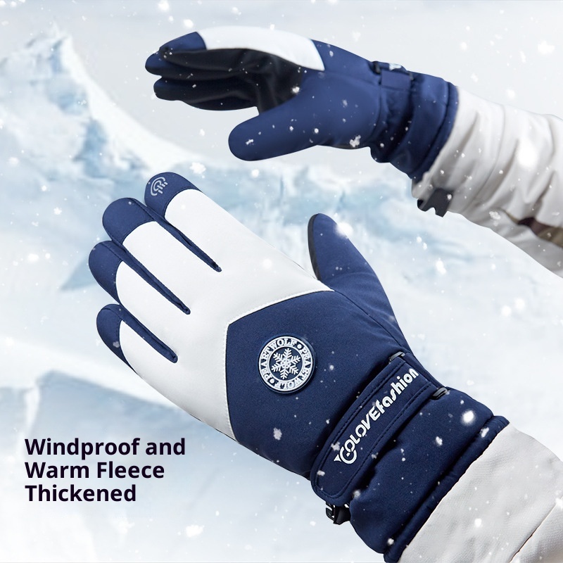 ActiveGo Fleece-Lined Thickened Winter Ski Outdoor Cycling Warm Touchscreen Non-Slip Unisex Lamb Wool Gloves_voghion.com