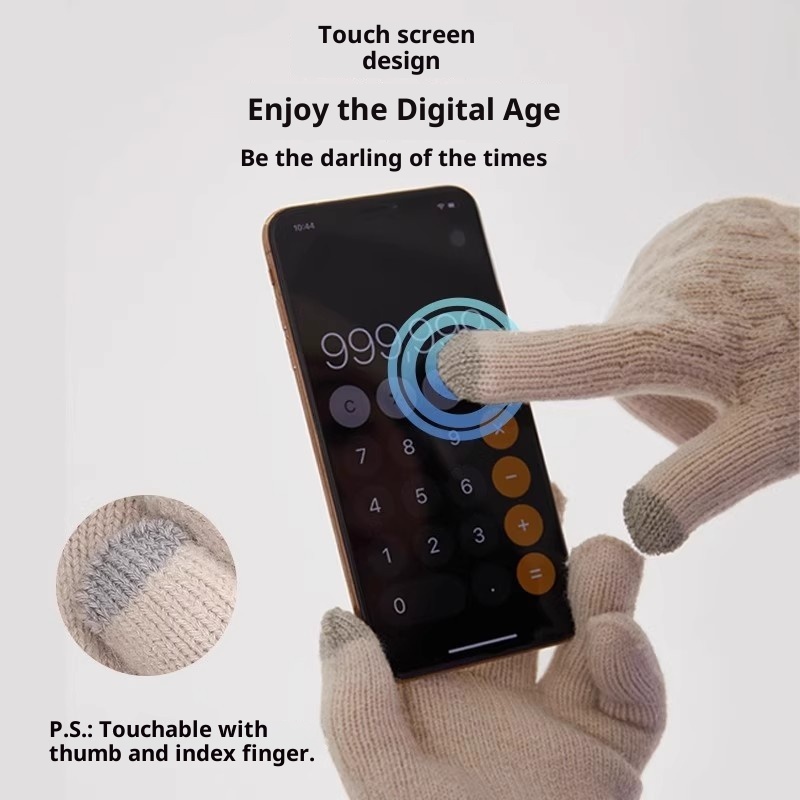 001 Solid Color Winter Outdoor Sports Skiing Cycling Knitted Wool Cold-Proof Warm Fingered Gloves_voghion.com