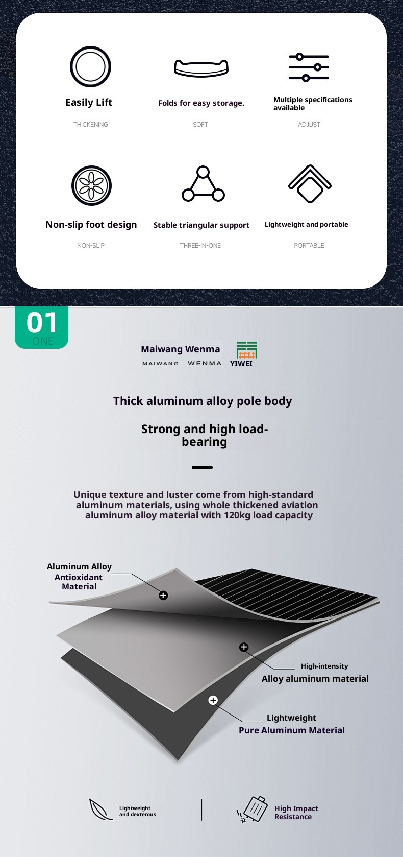 001 Maiwang Sgabello pieghevole portatile multifunzionale antiscivolo in lega di alluminio per escursioni all'aperto con sedia_voghion.com