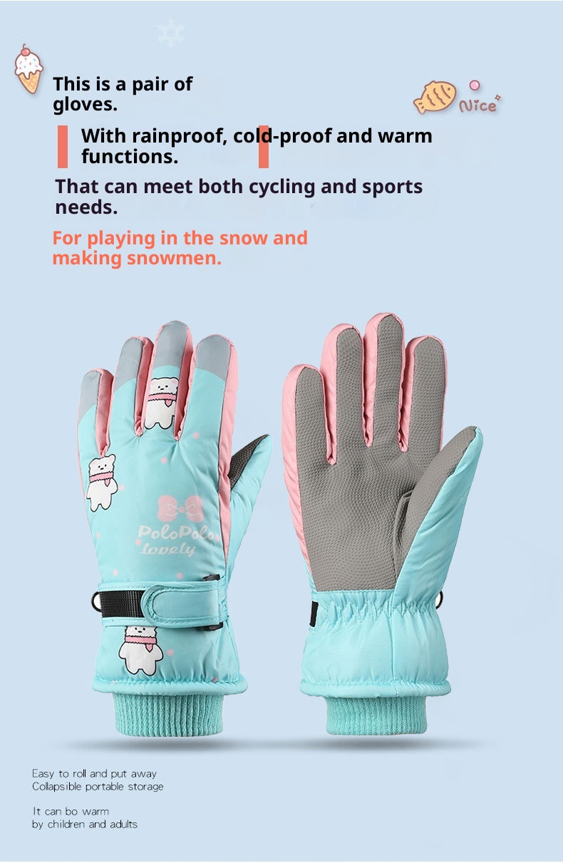 001 Cross-Border Winter Children's Ski Fleece-Lined Thickened Touchscreen Cycling Anti-Slip Windproof Student Cartoon Warm_voghion.com