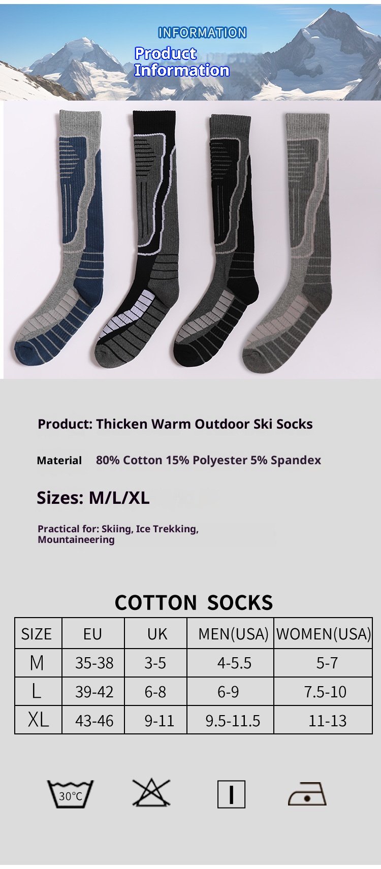 ActiveGo ActiveGo Nuovi calzini da sci professionali per uomo e donna, caldi, antiscivolo, fondo in asciugamano, spessi, tubolari alti, calzini sportivi da escursionismo_voghion.com