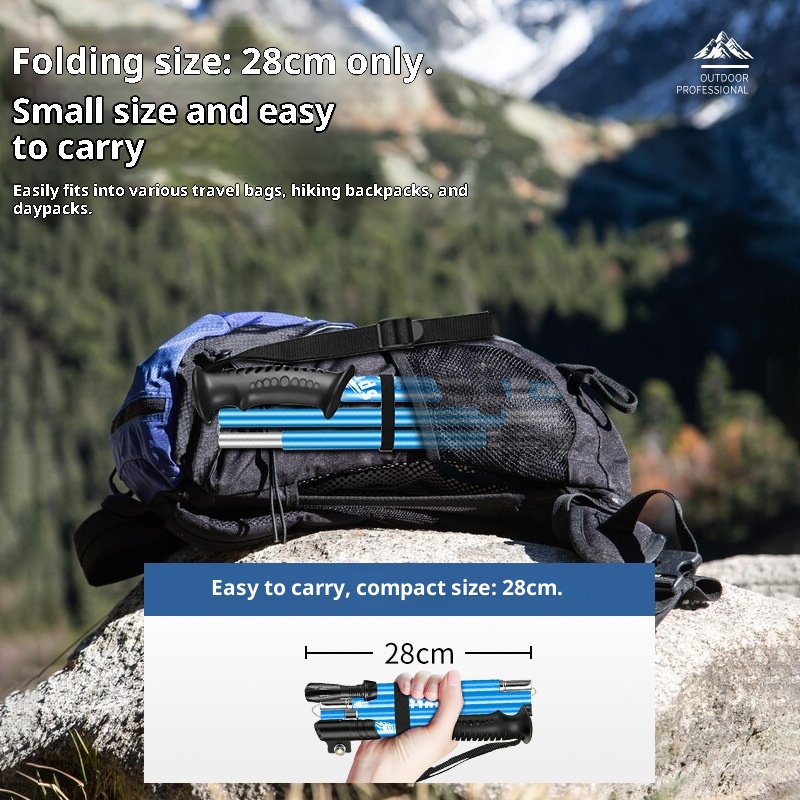 001 Ultra-light Aluminum Alloy Hiking Stick Folding Professional Outdoor Trekking Pole Five-section Anti-slip Climbing_voghion.com