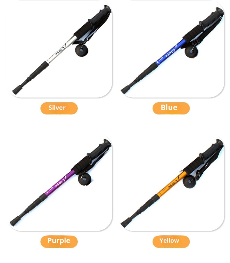 001 6061 Aviation Aluminum Alloy Cleye Outdoor Hiking Telescopic Trekking Pole Walking Stick Crutch Four Section Straight_voghion.com