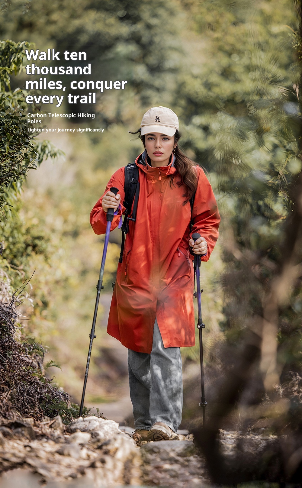 001 Carbon Fiber Trekking Pole Telescopic Three-Section Stick Adjustable Portable Essential Supplies Outdoor Hiking_voghion.com