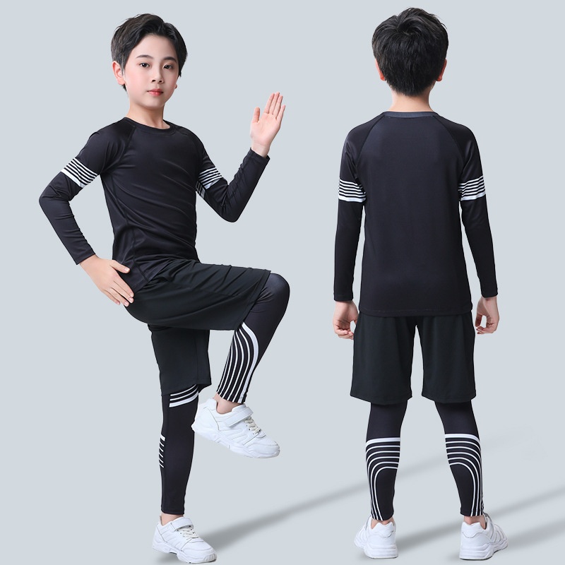 001 Children's Compression Training Suit Basketball Quick-Dry Sports Set Boys Running Fitness Yoga Thin Clothing_voghion.com