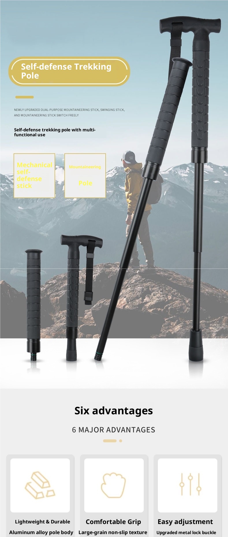 001 Bastone da trekking Fox Bastone da passeggio per autodifesa professionale per escursioni all'aperto, multifunzionale, in lega di alluminio retrattile_voghion.com