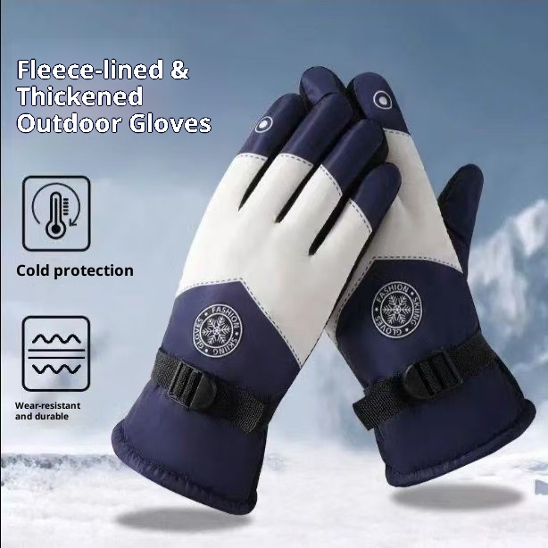 001 Herren Winter-Fahrradhandschuhe für E-Bikes, winddicht, kältebeständig, fleecegefüttert, dick gefüttert, warm, Touchscreen-fähig, aus Baumwolle_voghion.com