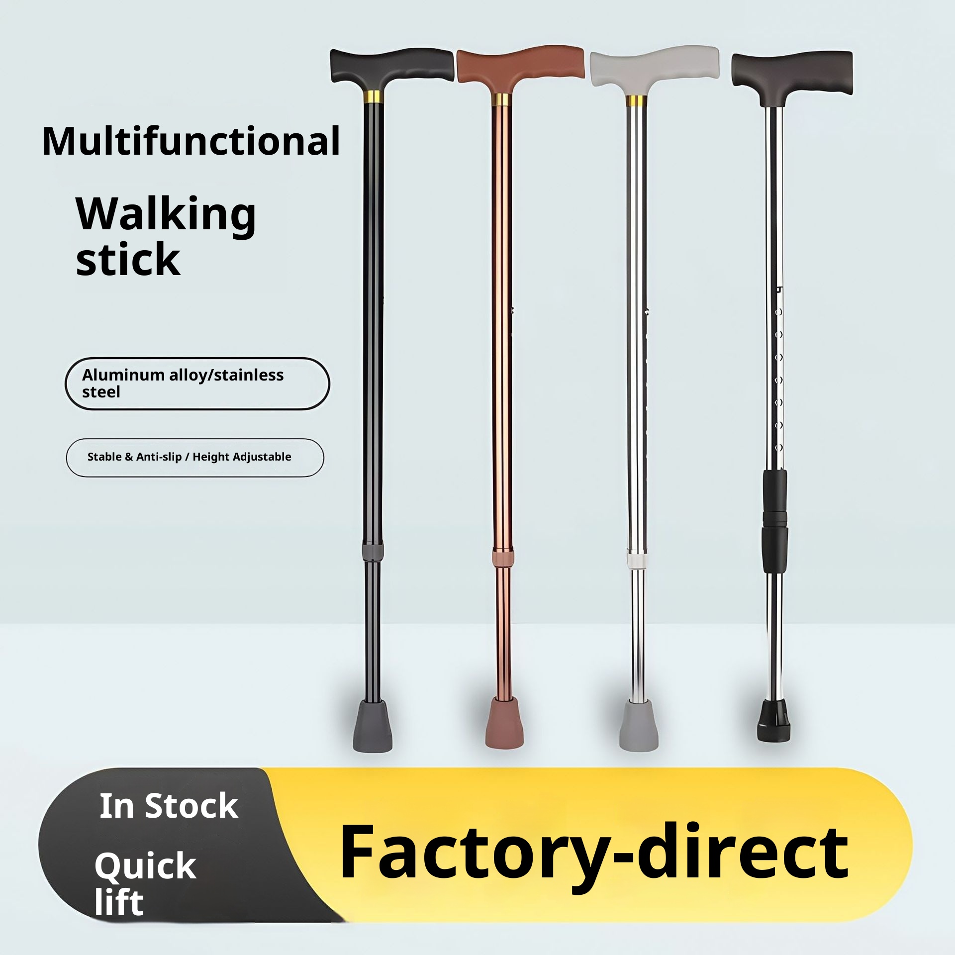 001 For Elderly, Thickened Anti-Slip Stick, Telescopic Adjustable Stainless Steel Aluminum Alloy Walking Stick_voghion.com