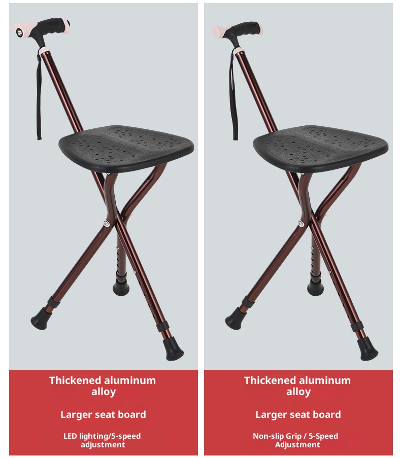 001 Bastone da passeggio portatile per anziani, multifunzionale, con seduta allargata, sgabello in canna, illuminazione in acciaio inossidabile ispessito_voghion.com