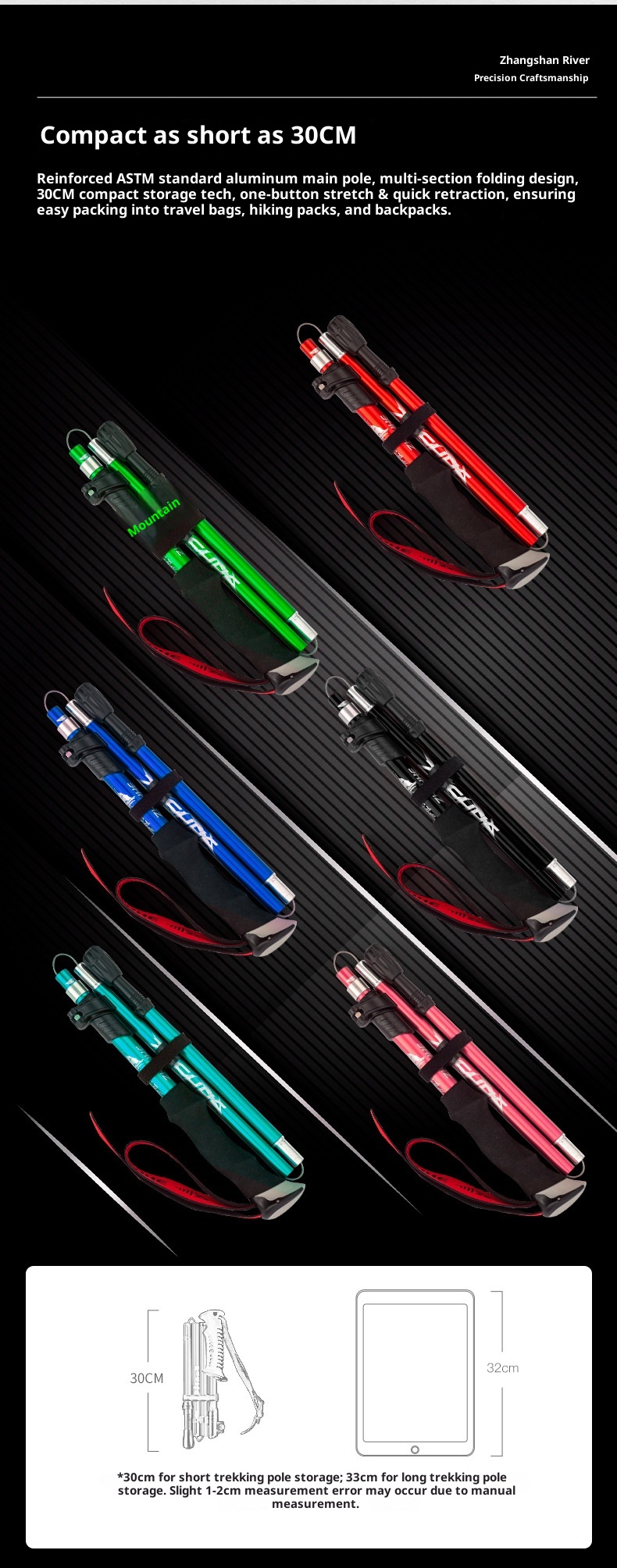 001 Bastone telescopico pieghevole leggero multifunzionale per arrampicata, escursionismo, camminata, antiscivolo_voghion.com