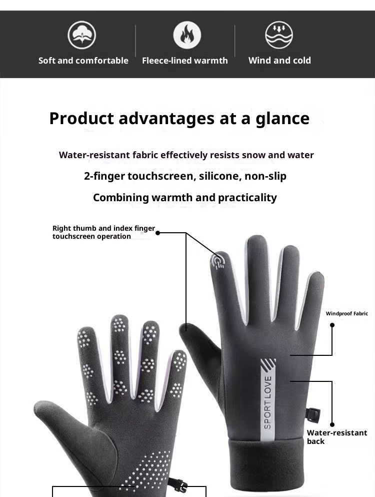 001 Thermal Women's Cycling Gloves Fleece Lined Thickened Windproof Touchscreen Electric Motorcycle Winter Skiing Outdoor_voghion.com