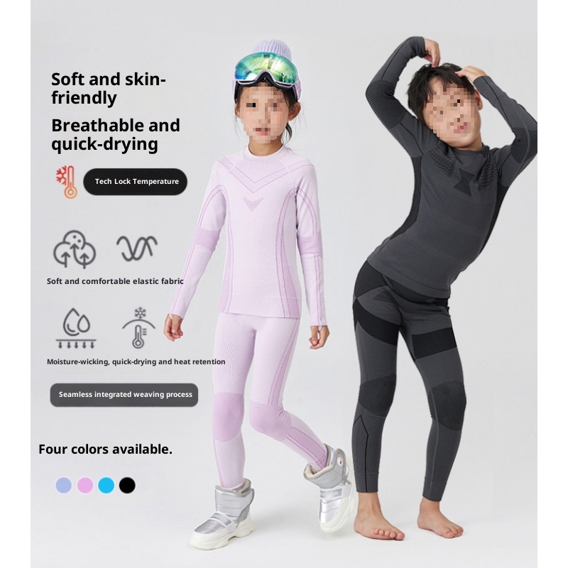 001 H3X Maglia intima da sci per bambini ad asciugatura rapida, foderata in pile, termica, traspirante, traspirante, a compressione, funzionale_voghion.com