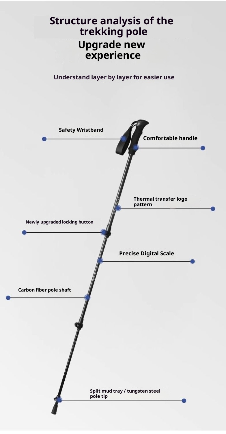 001 Fiber Trekking Pole Professional Climbing Outdoor Walking Carbon Ultra-light Telescopic Anti-slip Stick For Children_voghion.com