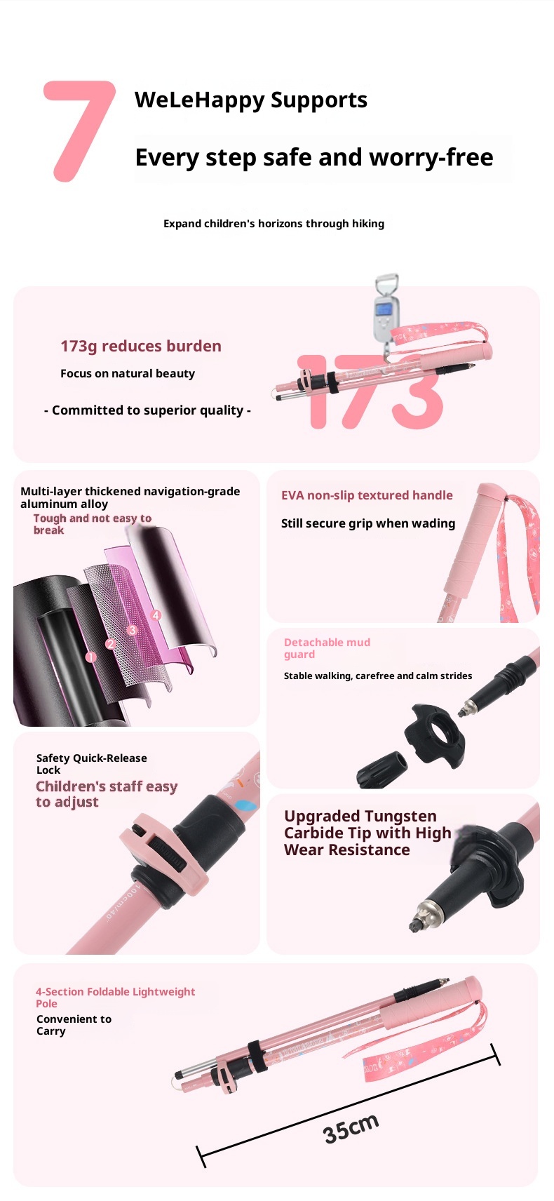 001 Bastone da passeggio ultraleggero pieghevole per bambini da 32 cm, per arrampicata e trekking_voghion.com