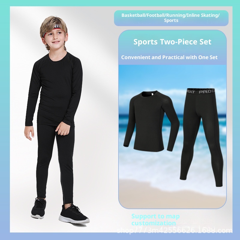 001 Children's Compression Training Suit Boys Basketball High Elastic Quick-Dry Long Sleeve Physical Fitness Football Sports_voghion.com