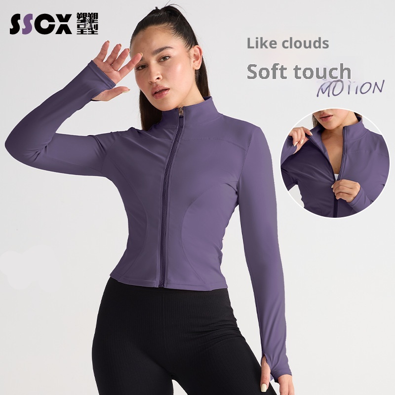 001 Giacca elasticizzata alta Abbigliamento fitness Top Autunno Inverno Collo alto Cerniera Abbigliamento sportivo Corsa Slim Fit Manica lunga Yoga_voghion.com