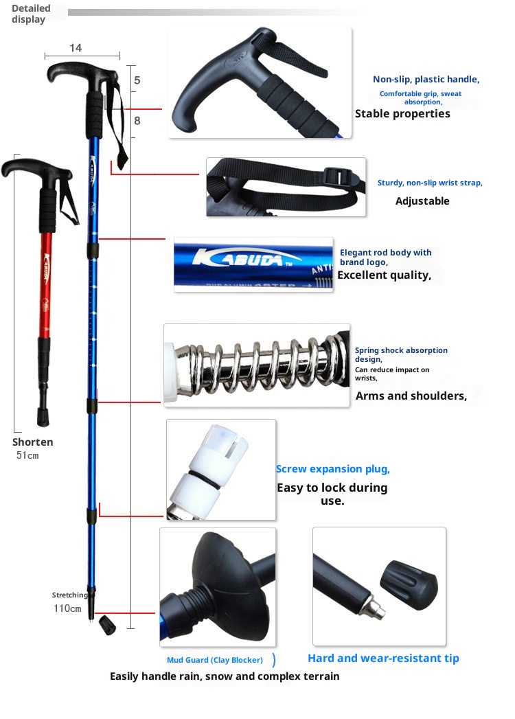 001 Attrezzatura per l'escursionismo: bastoncini da trekking, stampelle per anziani, camminata, escursionismo telescopico in lega di alluminio ultraleggero_voghion.com