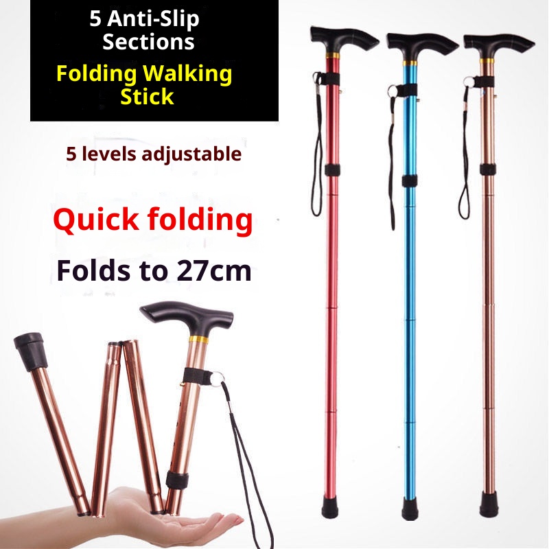 001 Ultra-light Folding Trekking Poles, Foldable Walking Sticks, Extendable ABS Outdoor Portable Travel Sticks_voghion.com