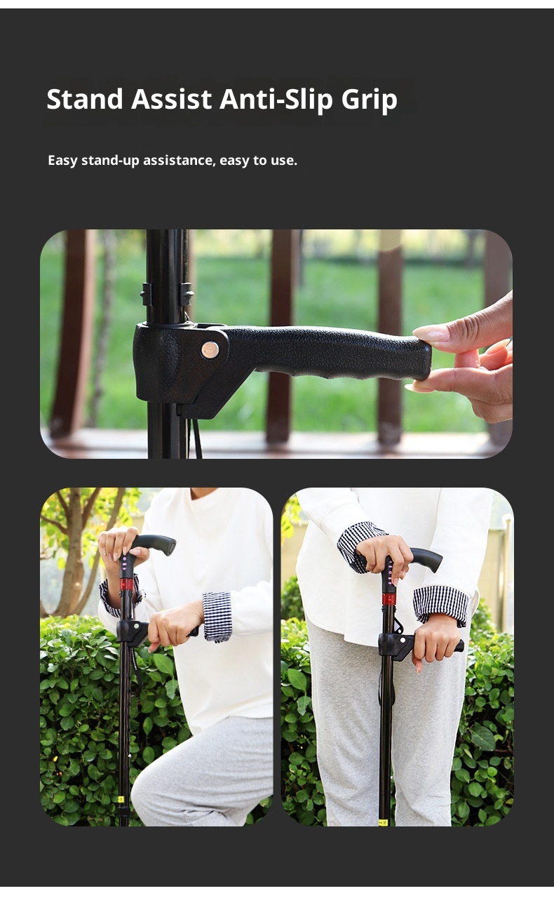 001 Multifunctional Smart Radio Elderly, Anti-Slip Telescopic Cane With Light, Aluminum Alloy Walking Stick For Seniors_voghion.com