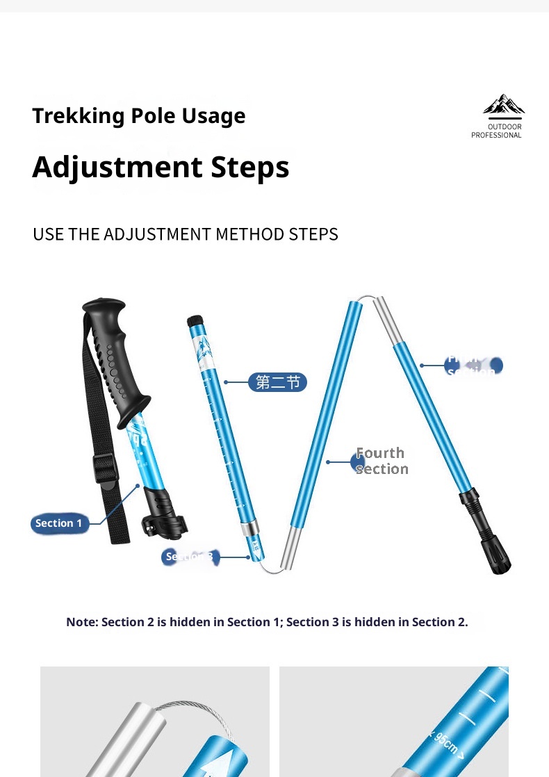 001 Ultra-light Aluminum Alloy Hiking Stick Folding Professional Outdoor Trekking Pole Five-section Anti-slip Climbing_voghion.com