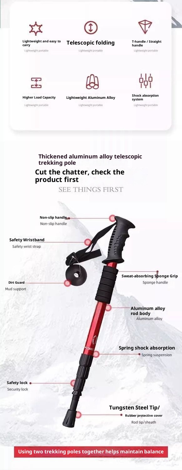 001 Bastone telescopico pieghevole professionale unisex per trekking, arrampicata, escursionismo, escursionismo, escursionismo, escursionismo_voghion.com