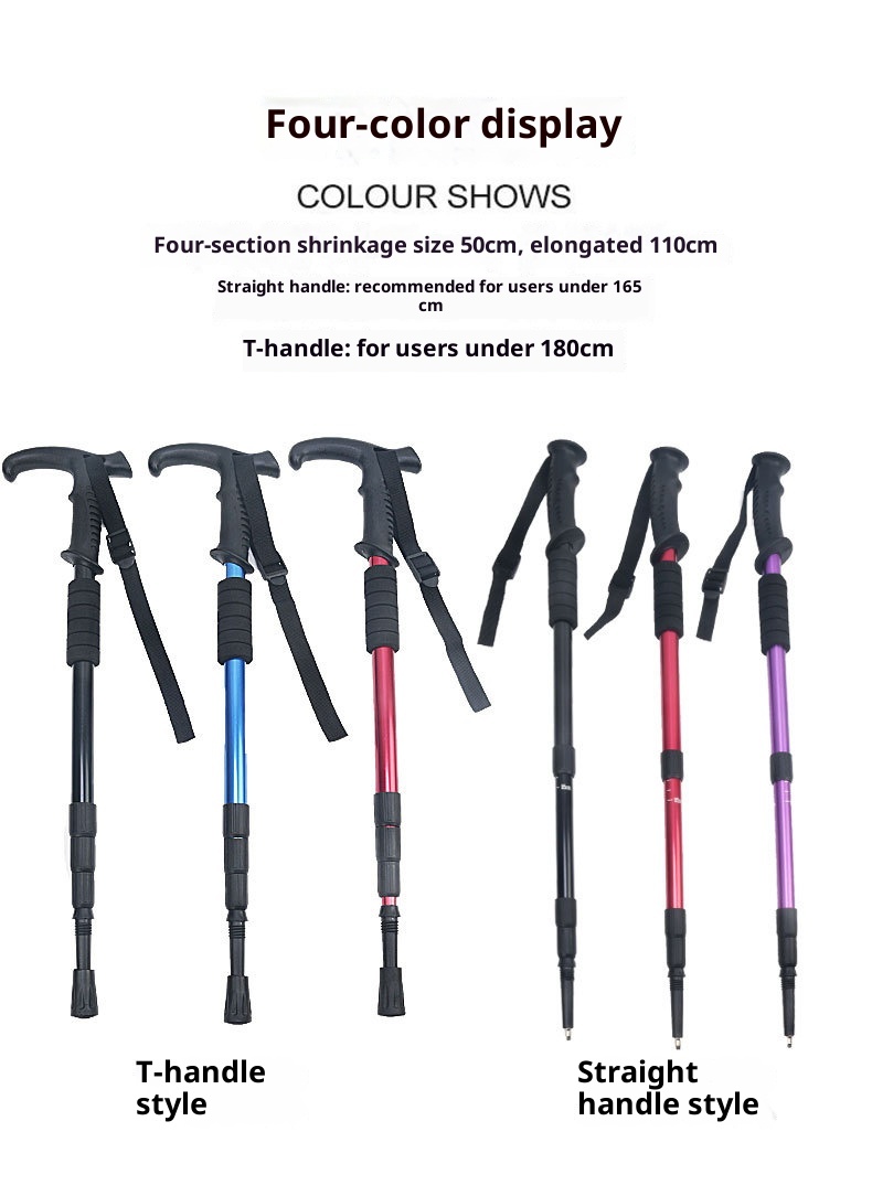 001 Bastone da passeggio retrattile da viaggio, da arrampicata, da trekking, da esterno, in lega di alluminio, multicolore, antiscivolo_voghion.com