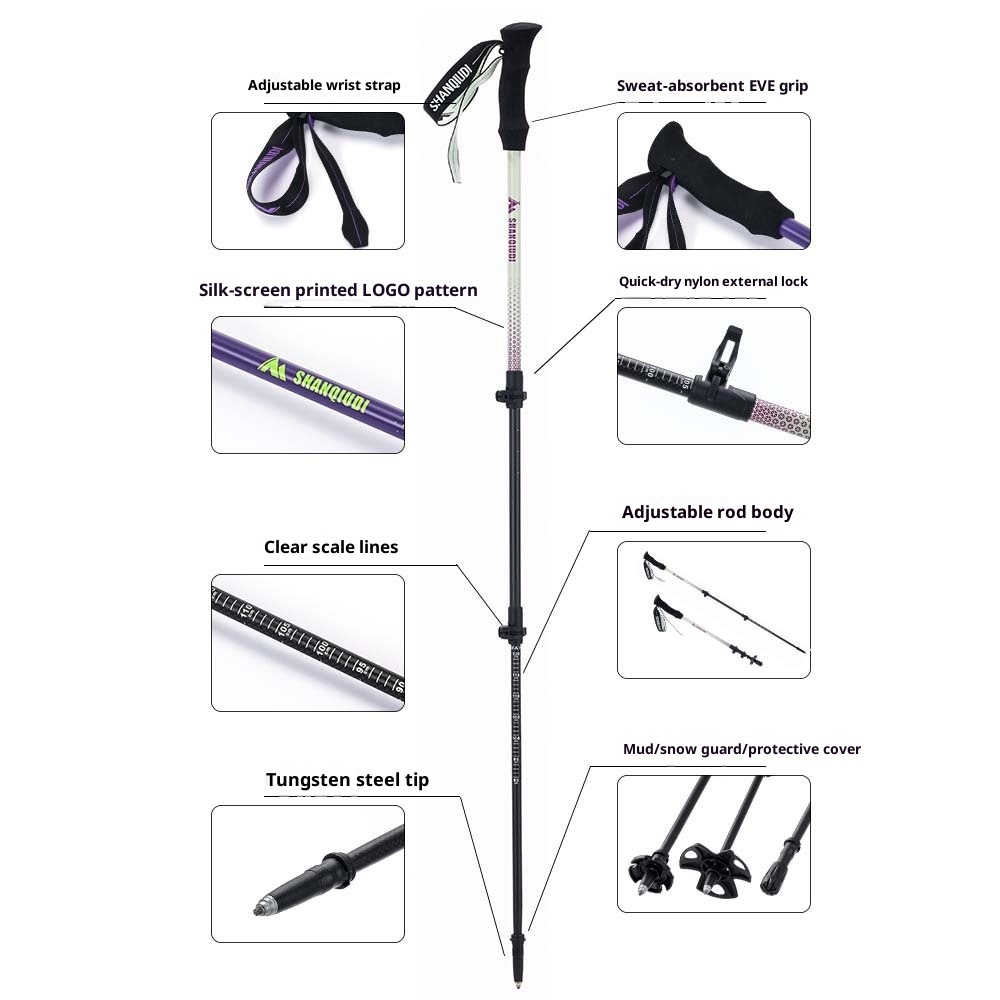 001 Carbon Fiber Trekking Pole Telescopic Three-Section Stick Adjustable Portable Essential Supplies Outdoor Hiking_voghion.com