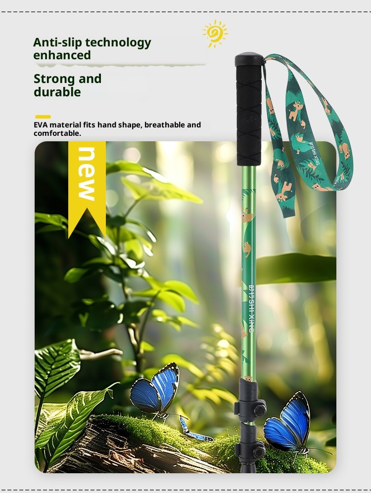 001 Children's Trekking Pole Three-Section Telescopic Foldable Walking Stick Aluminum Alloy Ultra-Light Portable Outdoor_voghion.com