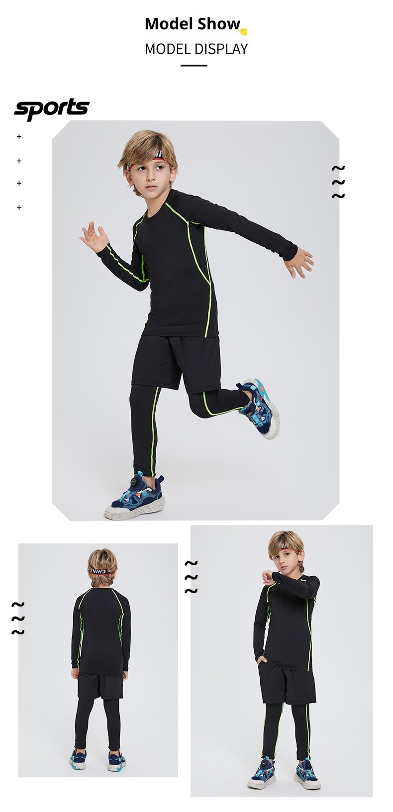 Combinaison de compression pour enfants, séchage rapide, sous-vêtement de sport automne-hiver pour garçons (basketball, football, fitness)._voghion.com