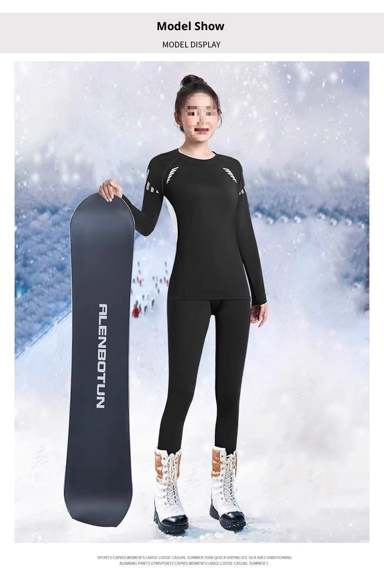 001 Quick-Dry Women's Ski Thermal Underwear Winter Fleece Outdoor Hiking Base Layer Long Sleeve Running Sports Set_voghion.com