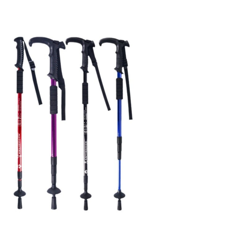 001 Bastone da passeggio retrattile da viaggio, da arrampicata, da trekking, da esterno, in lega di alluminio, multicolore, antiscivolo_voghion.com
