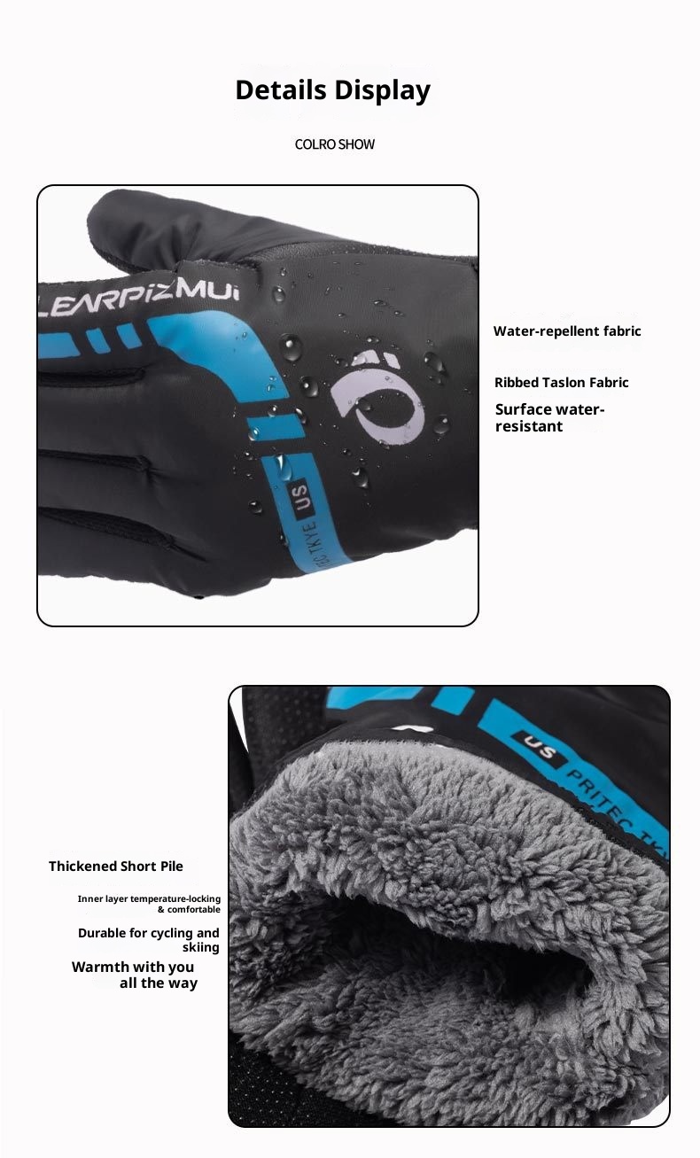 001 Winter Warm Men's Gloves For Cycling Skiing, Fleece-Lined, Thickened, Windproof, Non-Slip, Motorcycle, Electric Scooter,_voghion.com