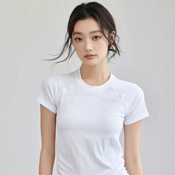 001 Schnelltrocknendes Sport-Yoga-Kurzarm-Sommer-Laufshirt für Damen, eng anliegendes Oberteil, Pilates-Trainings-Fitnessbekleidung_voghion.com