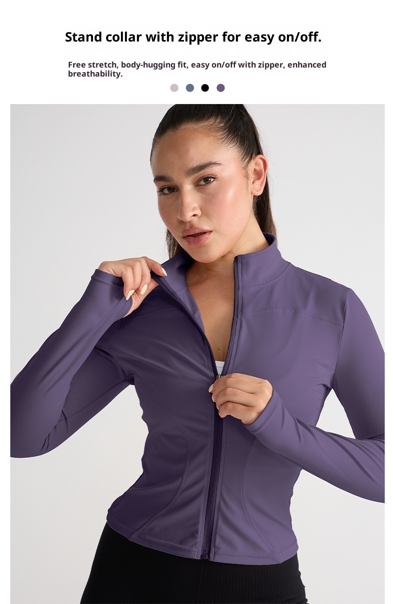 001 Giacca elasticizzata alta Abbigliamento fitness Top Autunno Inverno Collo alto Cerniera Abbigliamento sportivo Corsa Slim Fit Manica lunga Yoga_voghion.com