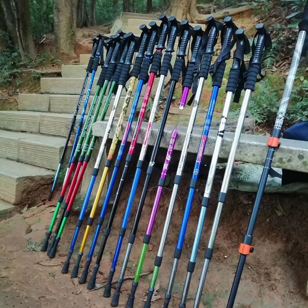 001 Telescopic Four-Section Three-Section Aluminum Alloy Elderly Shock Absorption Ultra-Light Straight Curved Handle Hiking_voghion.com