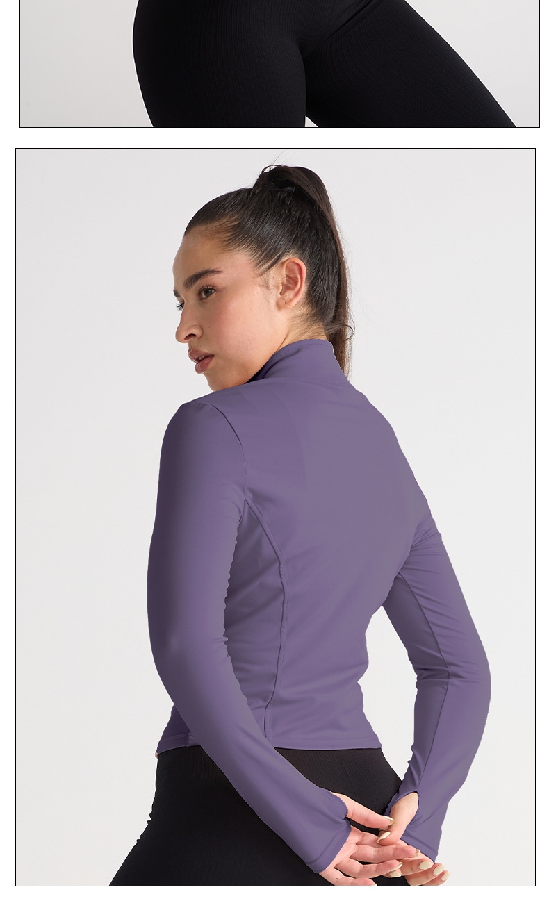 001 Giacca elasticizzata alta Abbigliamento fitness Top Autunno Inverno Collo alto Cerniera Abbigliamento sportivo Corsa Slim Fit Manica lunga Yoga_voghion.com