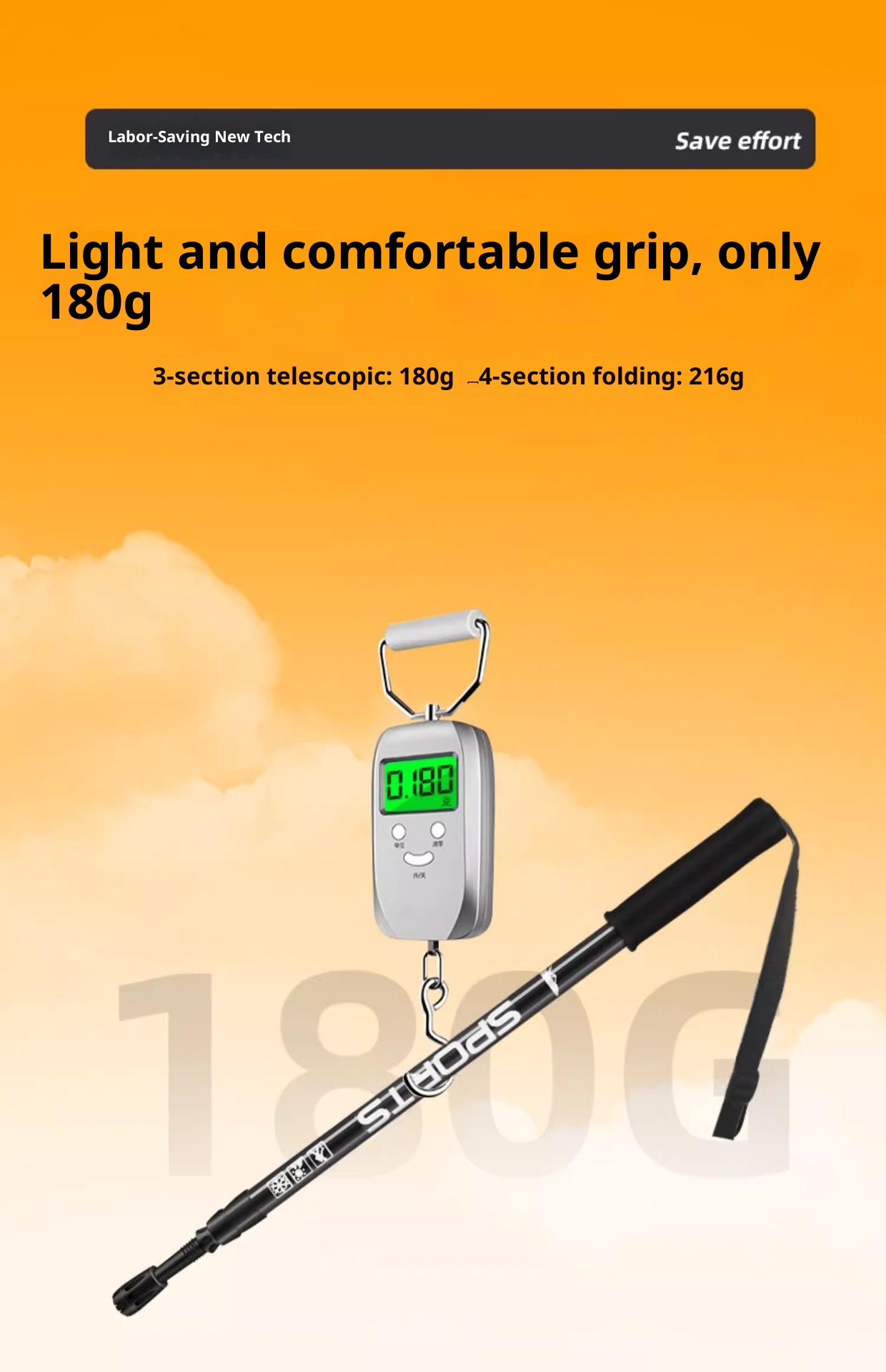 001 Aluminum Alloy Three-Section Straight Handle Trekking Pole Telescopic Walking Stick Professional Outdoor Hiking Cane_voghion.com