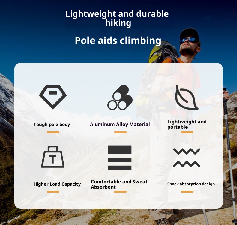 001 6061 Aviation Aluminum Alloy Cleye Outdoor Hiking Telescopic Trekking Pole Walking Stick Crutch Four Section Straight_voghion.com