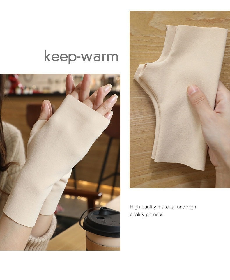 001 De Rong Thermal Half Flexible Writing Full Finger Gloves With Pocket Unisex Self-Heating Wrist Guard_voghion.com
