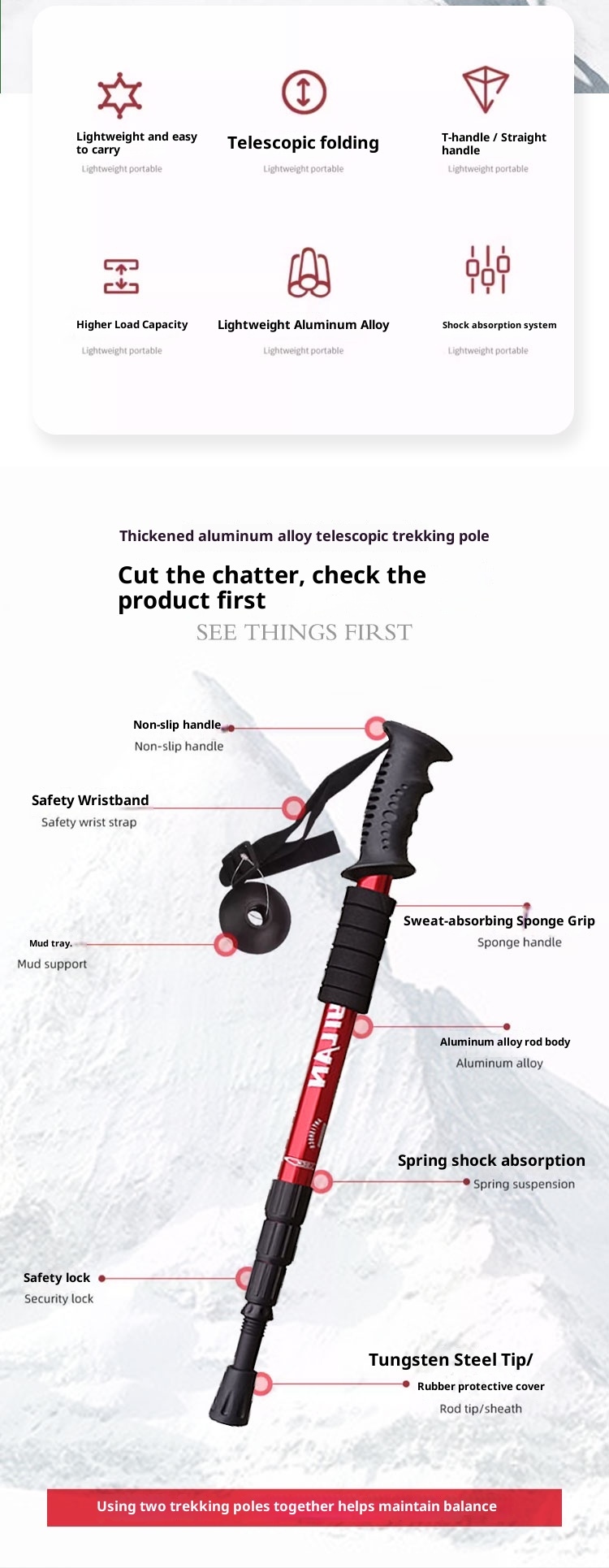 001 Professionelle Outdoor-Trekkingstöcke, teleskopierbar, faltbar, multifunktional, zur Selbstverteidigung für Männer, Frauen und Kinder_voghion.com