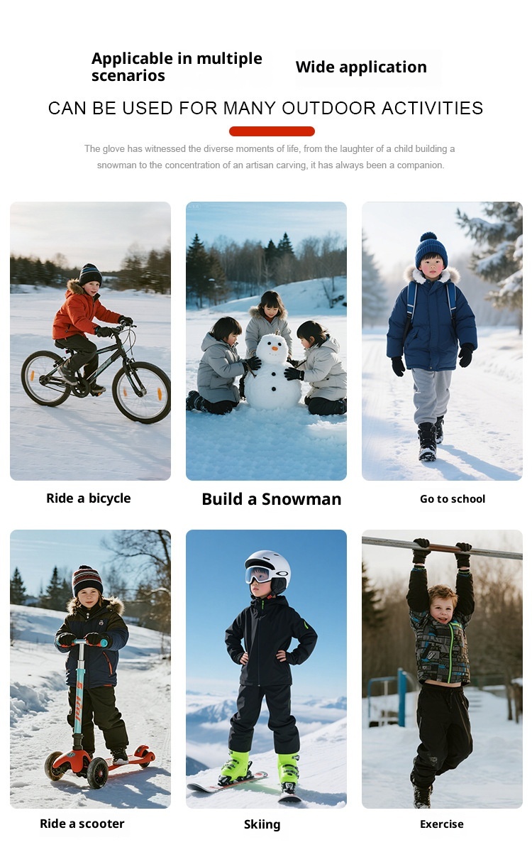ActiveGo Premium Children's Ski Winter Waterproof Cold-Proof Outdoor Riding Thermal Gloves Fleece-Lined Non-Slip Touchscreen_voghion.com