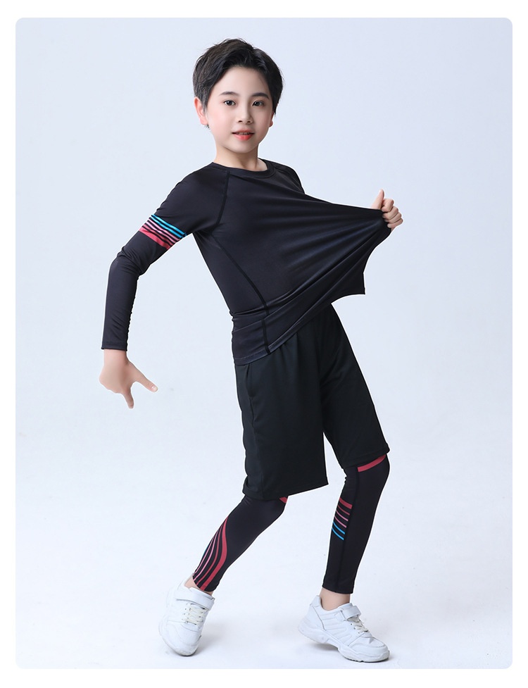 001 Children's Compression Training Suit Basketball Quick-Dry Sports Set Boys Running Fitness Yoga Thin Clothing_voghion.com