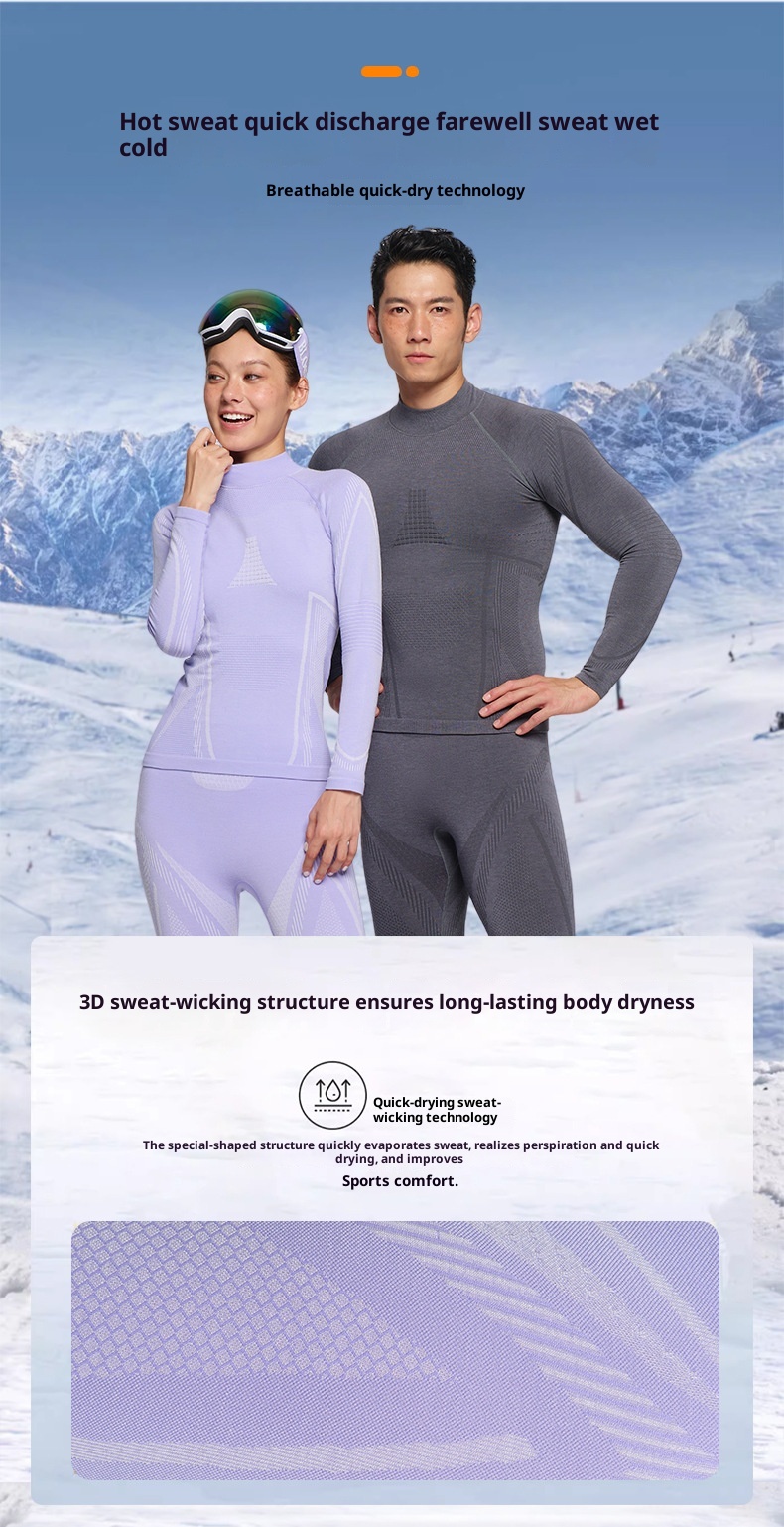 001 Outdoor-Ski-Thermo-Unterwäsche-Set, schnelltrocknend, für Damen und Herren, schweißableitende Basisschicht für Bergsteigen, Profisport_voghion.com