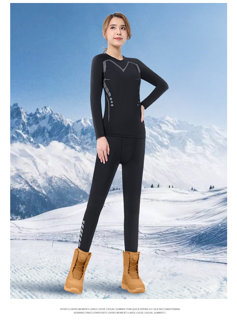001 Intimo termico da sci da donna ad asciugatura rapida, set sportivo invernale da corsa, top a maniche lunghe con fodera in pile per escursionismo_voghion.com
